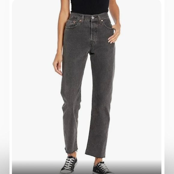 Levi's 501 High Rise Straight Jeans- Button Fly Raw Hem size 34x28 Gray Unisex - Picture 1 of 10